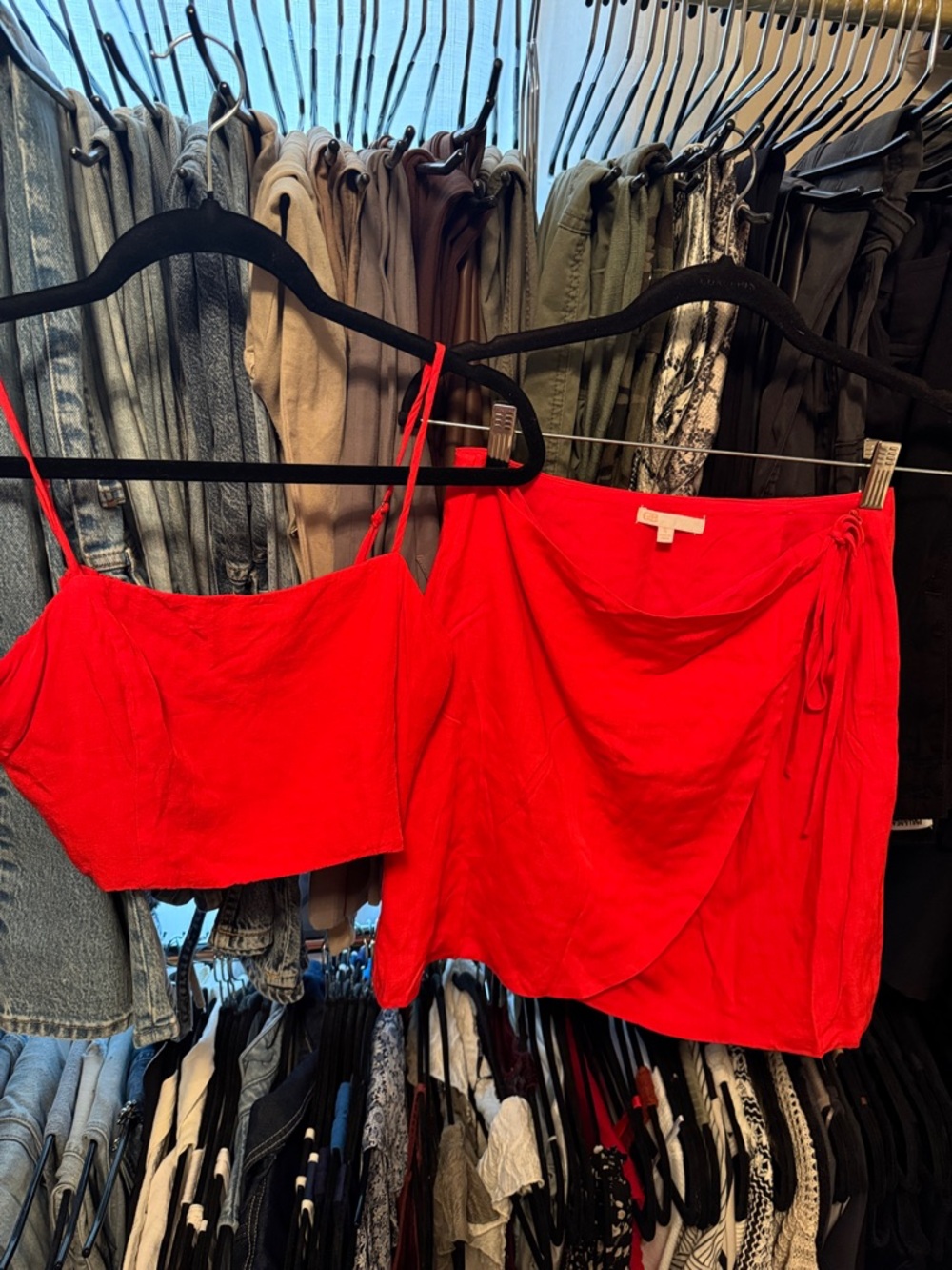 Gianni Bini Red Crop Tank & Wrap Mini Skirt Set